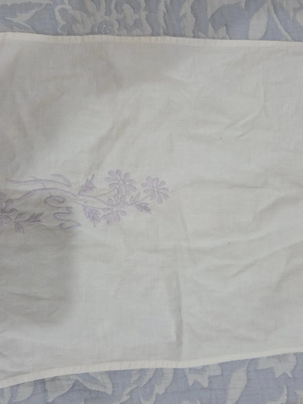 Classic White Hand Towel with Pale Lavender Floral Embroidery